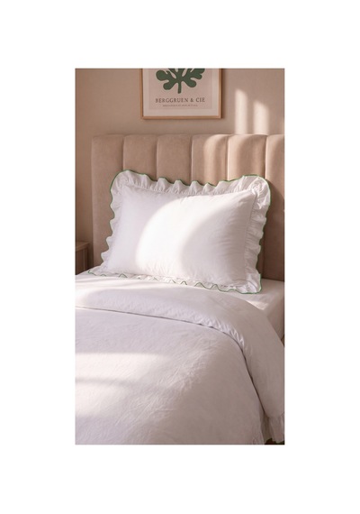 %100 Pamuk Overloklu Fırfırlı Tek Kişilik Nevresim Takımı Lastikli Çarşaflı 160x200 Cm Yeşil - 904799828 Yeşil