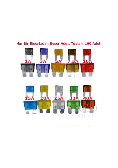 100 Adet Mini Ve Standart Süper Karışık Oto Bıçak Sigorta Seti 1a 3a 5a 7,5a 10a 15a 20a 25a 30a 40a 2 - 3 - 5 - 7.5 - 10 -15 - 20 - 25 - 30 - 35