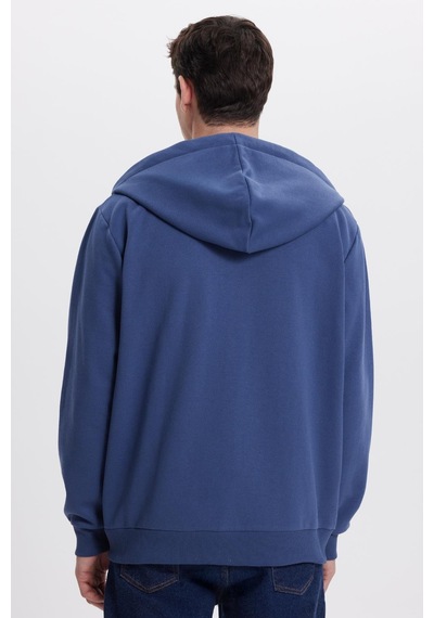 Tudors Unisex Relax Fit Rahat Kesim Pamuklu İçi Polarlı Çift Cepli Tam Fermuarlı İndigo Kapüşonlu Sweatshirt-41647 İndigo