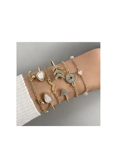 Lunarie Zirkon Taşlı Ve Pembe Doğal Taş Detaylı 6'lı Bileklik Rose Gold