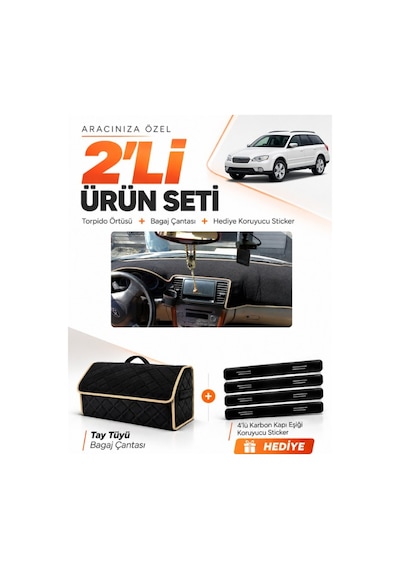 E-biz Subaru Outback 2003-2009 Uyumlu Torpido Örtüsü + Tay Tüyü Bagaj Çantası - Siyah-bej - Su005