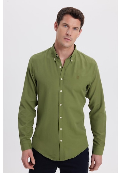 Tudors Erkek Slim Fit Dar Kesim Düz Oxford Armalı Yaka Düğmeli Yeşil Spor Gömlek-42014 Yeşil