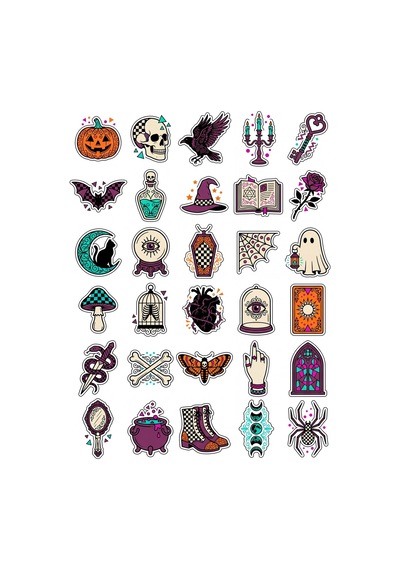 30 Adet Estetik Gotik Pop Art Sticker Seti - Laptop Defter Telefon Scrapbook Çok Renkli
