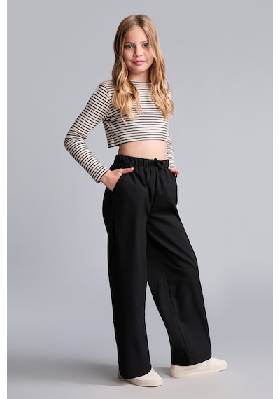 Defacto Wıde Leg Pantolon Kız Çocuk H9663a826aubk27 Siyah-bk27