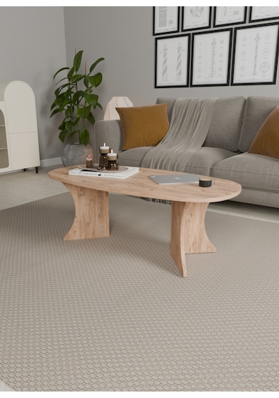 Oval Orta Sehpa Geniş Yüzeyli, Stabil Ayaklı Modern Salon Sehpası Atlantik Çam