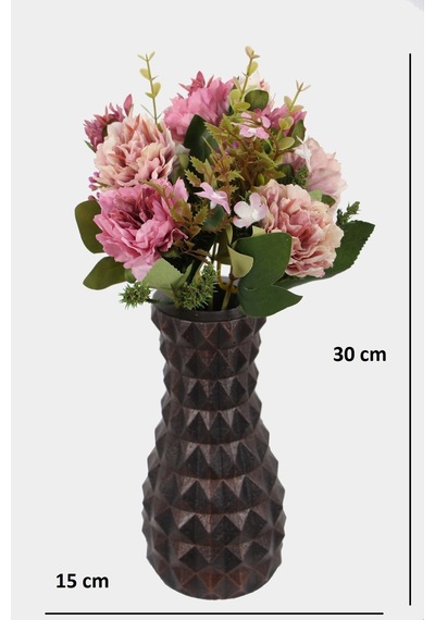 Lüx Beton Vintage Vazoda Yapay Kasımpatı Tanzimi 30 Cm Pembe-krem