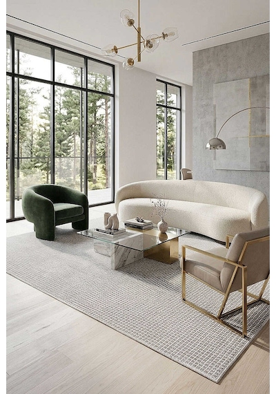 Divan Şönil Pamuklu Tek Renk Desensiz Kilim Halı Hr-5841 Açık Gri