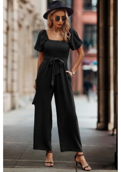 Butik İstanbul Kadın Kısa Kollu Kare Yakalı Göğsü Gipeli Belden Kuşaklı Uzun Janjan Tulum Siyah Butik İstanbul Kadın Kısa Kollu Kare Yakalı Göğsü Gipeli Belden Kuşaklı Uzun Janjan Tulum Siyah