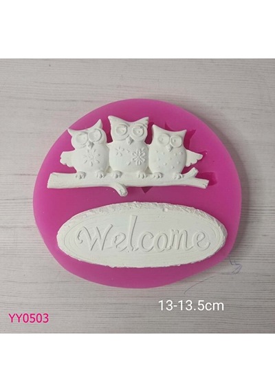 Yy0503 Dal Üstündeki Baykuşlar Ve Welcome Yazısı Silikon Kalıp