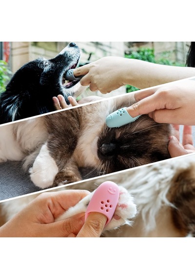 Köpek Parmak Diş Fırçası, Gıda Sınıfı Silikonlu Köpek Diş Fırçalama Seti, Kolayca Temizlenen Diş Kiri, Orta Ve Büyük Köpekler İçin Uygun, 2'li Paket, Bej+gri