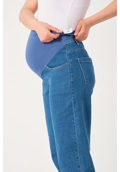 Busa Hamile Esnek Karın Bantlı Mom Fit Kot Pantolon Koyu Mavi-koyu Mavi