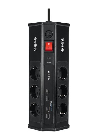 S-link Prz03 Prizhive 3m 630 Joule 1.5mm 2 Usb 2 Typec 2.4a-5v 500v 6000v 6lı Akım Korumalı Priz 150 CM