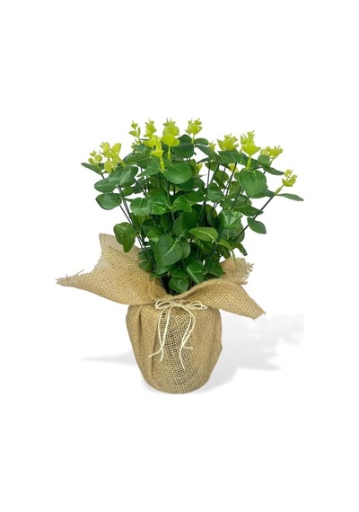 Yapay Çiçek Keten Saksıda Okaliptus Yeşil 12dal 40cm Salon Çiçeği Yapay Bitki Diğer