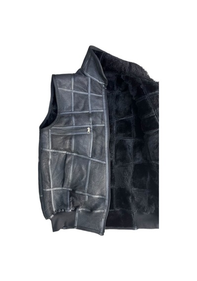 Lnleather Patchwork Içi Kürk-Dışı Süet Hakikideri Yakalı Trikodetaylı Yelek