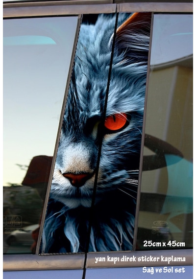 Kızgın Kedi Sticker Yan Kapı Direk Kaplama 2li Sol Sağ Takım Yapıştırma