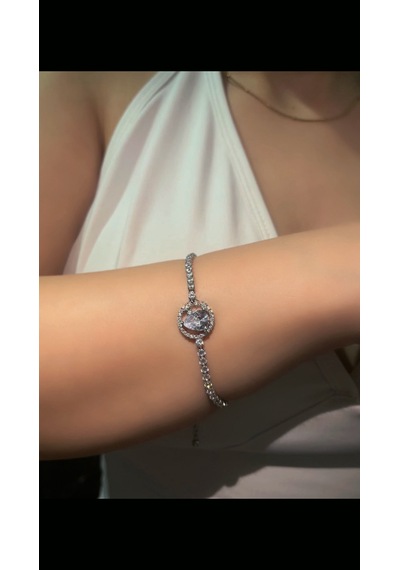 İnsera Kadın Silver Damla Taşlı Asansörlü Bileklik Gümüş