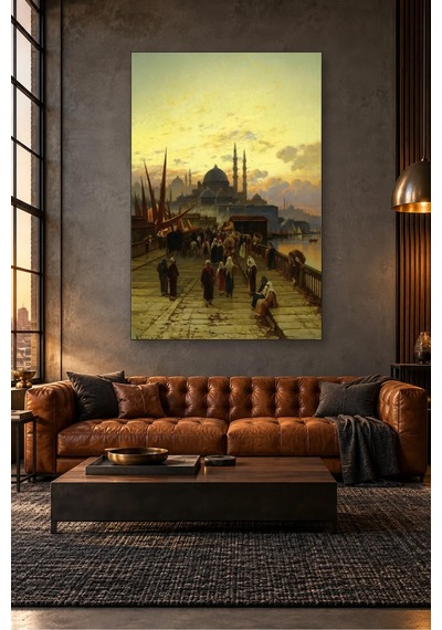 Fida Gün Batımında Galata Köprüsü Ve Yeni Cami Canvas Tablo Çok Renkli
