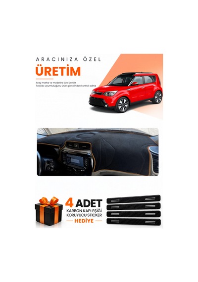 Kia Soul 2014-2019 Uyumlu Torpido Koruma Örtüsü Oto Kılıfı - Siyah Kahverengi