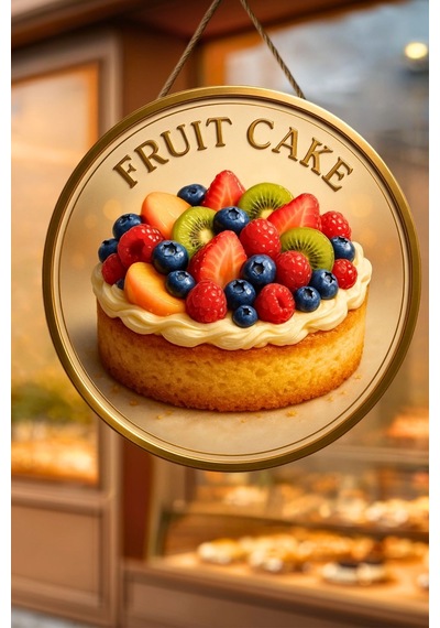 Fruit Cake Temalı İpli Ahşap Kapı Duvar Süsü, Pastane, Tatlı Dükkanı, Cafe Tablo Dekoru