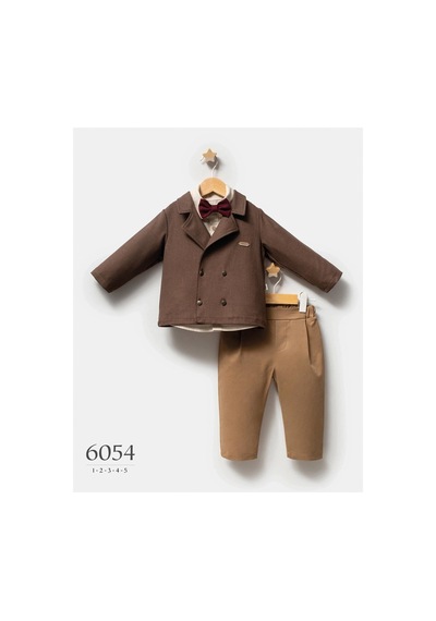 Tongs Baby Erkek Çocuk Little Secrets Papyonlu 3'lü Blazer Ceket Pantolon Takım Kahverengi 6054