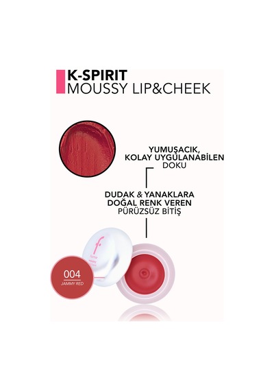 Flormar K-spirit Moussy Lip & Cheek Yoğunluğu Ayarlanabilir Dudak Ve Yanak Renklendiricisi 004jammyred