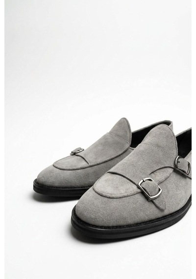 Lofer Erkek Süet Eva Tabanlı Tokalı Klasik Loafer Gri
