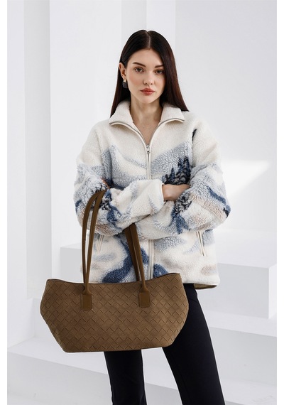 Shule Bags Veneta Süet Shopper Omuz Çantası Taba Taba