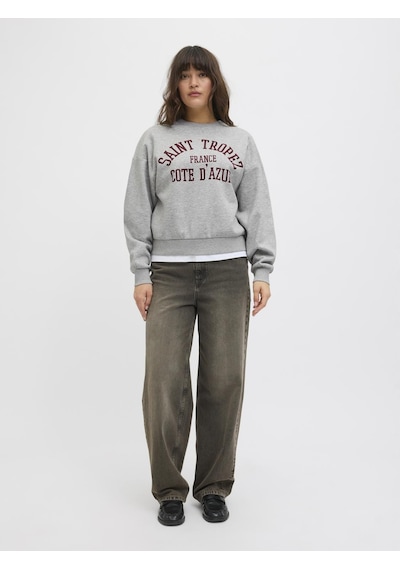 Jack & Jones Kadin Gögüs Baskili Relaxed Fit Sweatshirt - Merle - 12260608 Light Grey Melange Jack & Jones Kadin Gögüs Baskili Relaxed Fit Sweatshirt - Merle - 12260608 Light Grey Melange