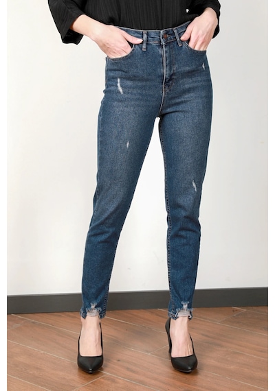 Giysa Kadın Yüksek Bel Lyc Lazer Kesim Skinny Jean Koyu Mavi