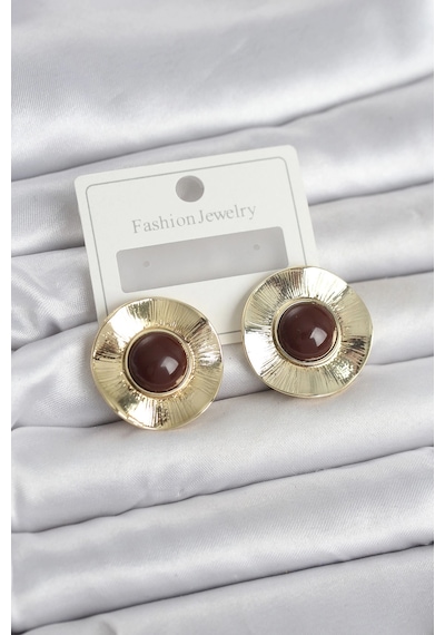 Vintage Model Kahverengi Gold Renk Pirinç Kadın Küpe Çok renkli