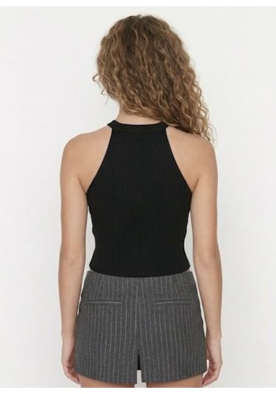 Neden Tekstil Kadın Fitilli Halter Yaka Crop Bluz - Siyah