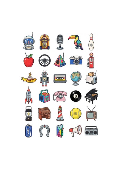 30 Adet Retro Figürlü Radyo Sticker Seti - Laptop Defter Kılıf İçin Çok Renkli