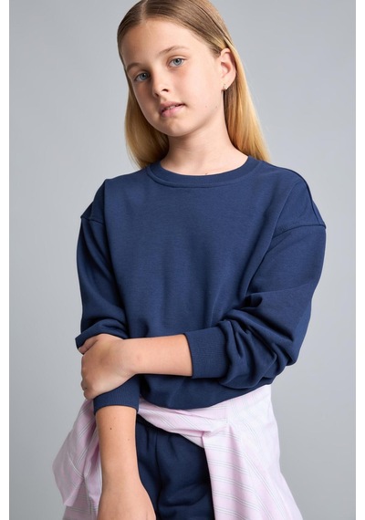 Defacto Relax Fıt Bisiklet Yaka Lacivert Sweatshirt Kız Çocuk E6842a826aunv241 Lacivert-nv241
