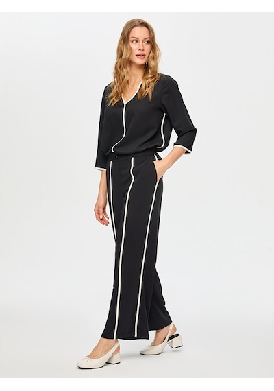 Faik Sönmez Wide Leg Fit Renk Bloklu Pantolon S26pnt020 Us26pnt02010 Siyah