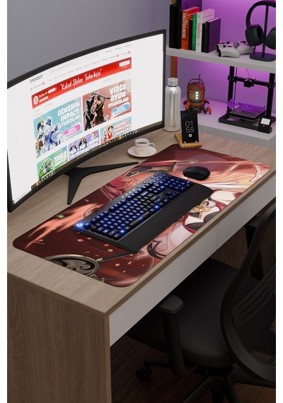 Yanfei Genshin Impact Anime Oyuncu V1 - 90x40 Xxl Gaming Mouse Pad Fare Altlığı