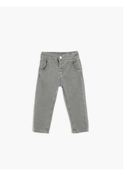 Koton Kot Pantolon Cepli Beli Lastikli Havuç Kesim Gri 5smb40011td Gri