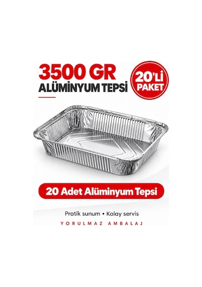 3500 Gr Alüminyum Tepsi 20 Adet Büyük Boy Dikdörtgen Kullan At Yemek Ve Servis Tepsisi Kahverengi