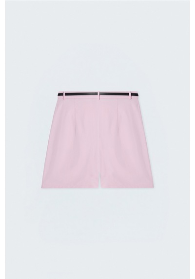 Sateen Keten Görünümlü Şort - Pembe-137761
