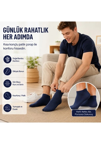 Womanandkids Wak Erkek Kısa Konç 4 Lü Bambu Çorap Çok Renkli 39-44 Dikişsiz Burun Nefes Alan Yumuşak Günlük Patik Çok Renkli 4 Lü