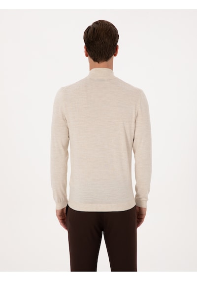 Cacharel Bej Slim Fit Yün Karışımlı Yarım Balıkçı Basic Triko Kazak