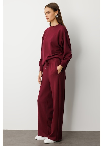 Mizalle Beli Lastikli Yumuşak Dokulu Mürdüm Jogger Pantolon Mürdüm