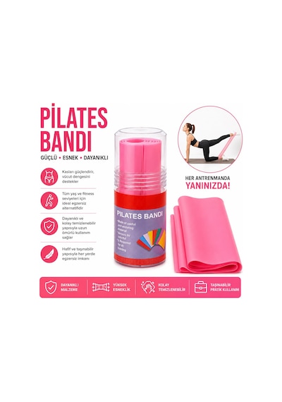 Pilates Bandı Direnç Lastiği Pembe Yoga Egzersiz Fitness Esneme Bandı Kutulu Çok Renkli