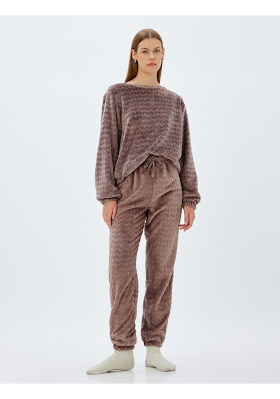 Koton Polar Pijama Altı Beli Bağlamalı Lastikli Rahat Kalıp Vizon 5wlk40113mk Vizon