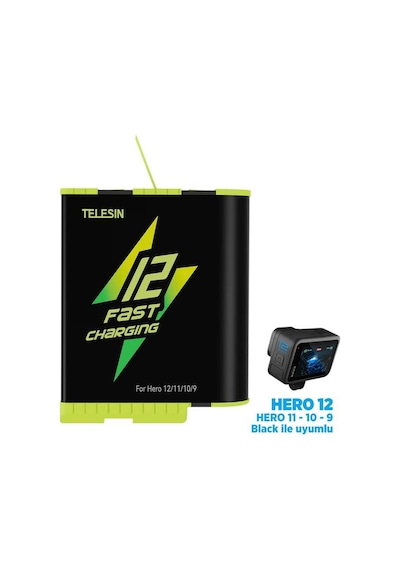 Gopro Şarj Edilebilir Yedek Batarya Fast Charging 1750mah Hero12 , Hero11 ,hero10,hero9 Black
