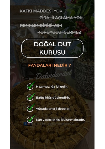 Yeni Mahsül Doğal Kurutulmuş Organik Dut Kurusu Yerli 250gr 250 G