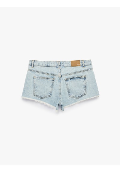Koton Normal Bel Cepli Pamuklu Pis Paça Regular Fit Mikro Denim Şort Açık İndigo 6sal40242md