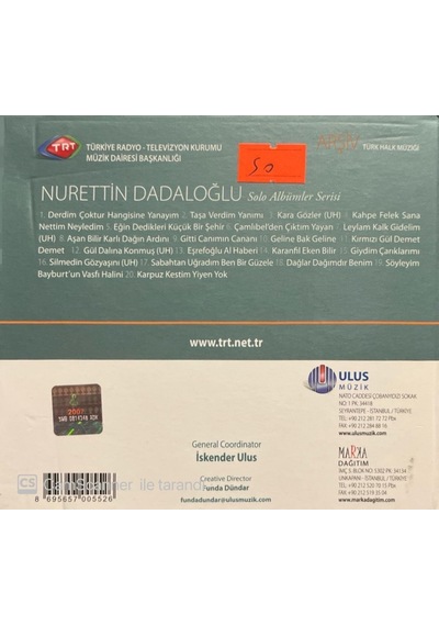 Plak Değildir Cd Dir Trt Arşiv Serisi 37 Nurettin Dadaloğlu Cd