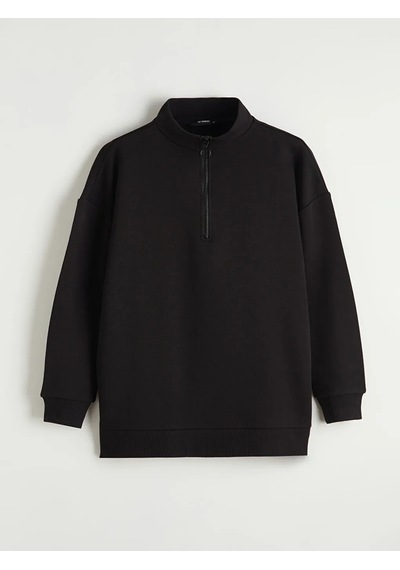 Lc Waikiki Siyah Dik Yaka Kadın Sweatshirt Tunik