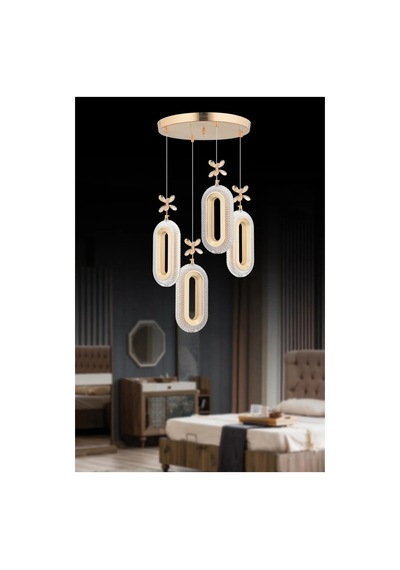 Led 4'lü Gold Kumandalı 3 Renk Ledli Modern Led Avize Altın