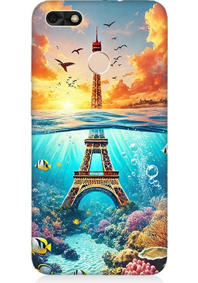 Huawei P9 Lite Mini Uyumlu Denizaltında Eyfel Hayali Desenli Silikon Kılıf Çok Renkli